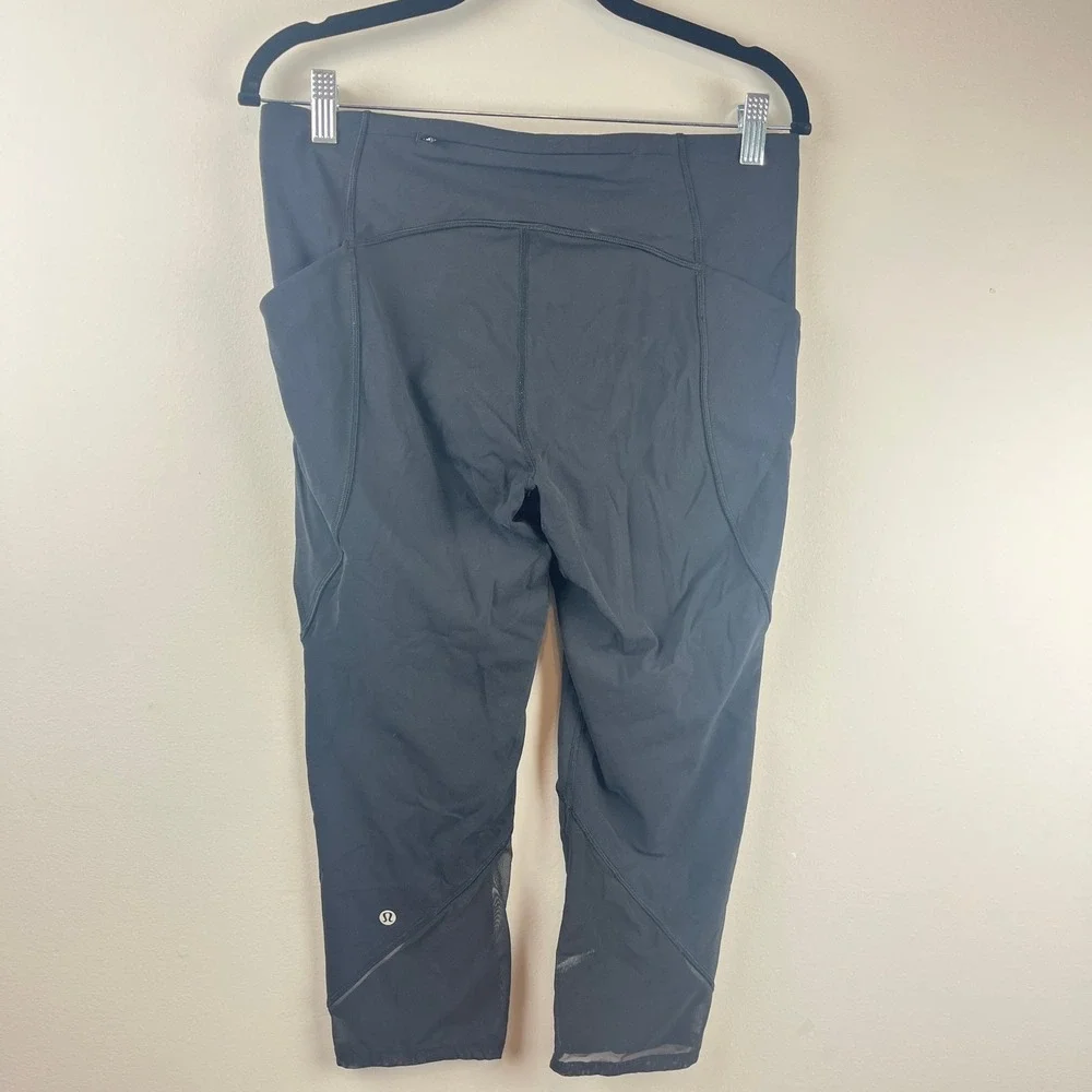 Lululemon Black Cropped Mesh Leggings Side Pockets 10 - Picture 2 of 8